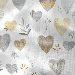 Doble gasa estampada LOVEGETAL Blanco / Gris